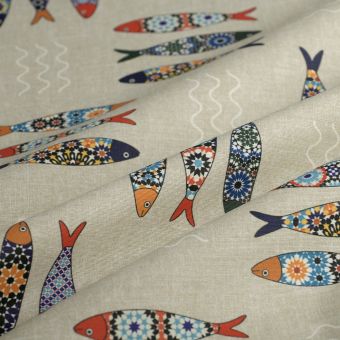 Tissu Loneta enduit sardines multicolore