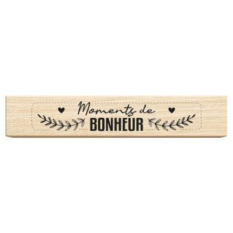 Tampons en bois rectangle inscription "Moments de bonheur"