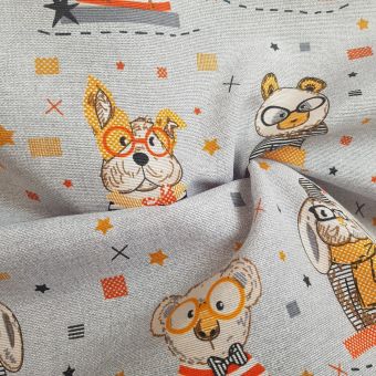 Tissu ottoman coton recyclé animaux à lunettes