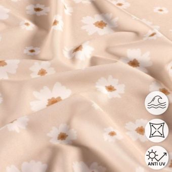 Tissu maillot de bain anti UV recyclé marguerites rose