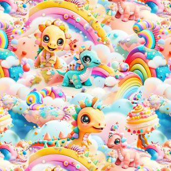 Tissu Softshell Dinosaure 3d Arc-en-ciel, coupon 1m x laize (145cm)