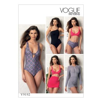 Patron Vogue 9192A5 maillots de bain femme et robe de plage - bikini, monokini, une pièce, tankini et robe plage - du 34 au 42