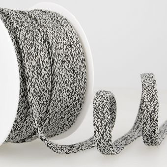 Cordon tressé plat chiné noir gris 12mm