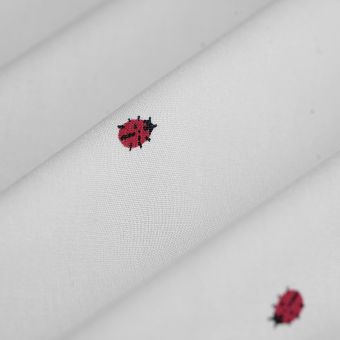 Tissu popeline viscose coccinelles rouge écru