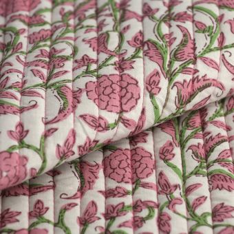 Tissu matelassé block print Padma rose