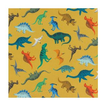 Tissu coton Dashwood Jurassic sur fond jaune vendu par 50 cm