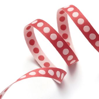 Ruban jacquard réversible pois bicolore 10mm rose clair et corail