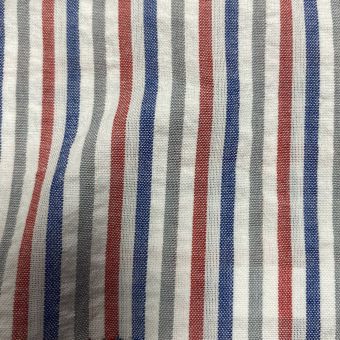 Tissu coton gaufré léger rayures fines rouge gris bleu