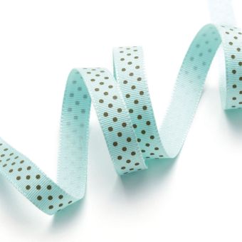 Ruban gros grain fantaisie bleu clair et pois 10 mm