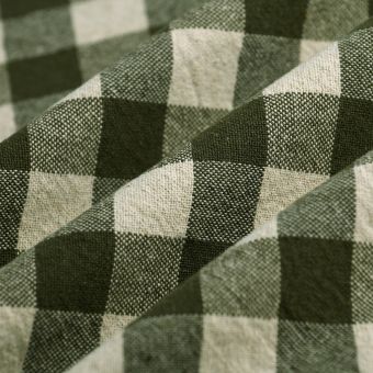 Tissu tissé teint vichy célestin kaki