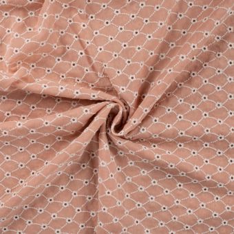 Tissu coton broderie anglaise fleurette saumon