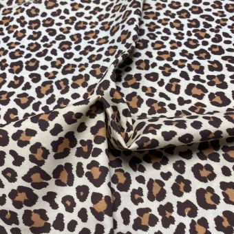 Toile de coton écru grand léopard brun
