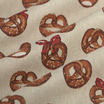Tissu bachette linenlook imprimé bretzels marron