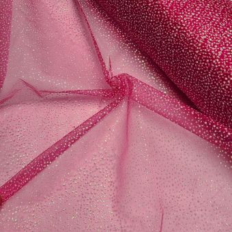 Tissu organza transparent mini flocon pailleté rose