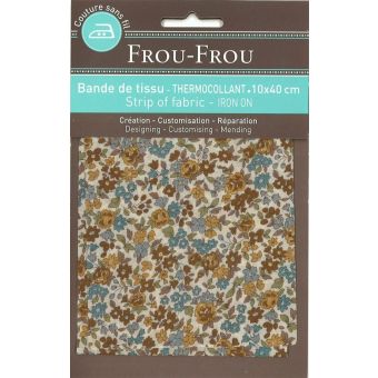 Bande 10 x 40 cm thermocollante fleurie bleu et marron
