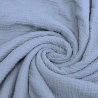 Tissu double gaze coton bio bleu glacier