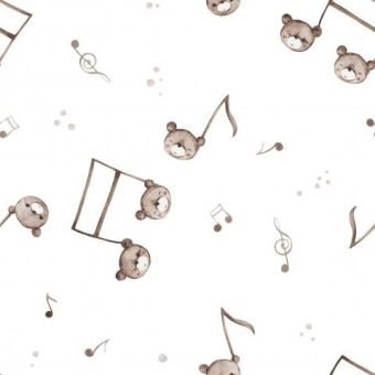 Tissu Softshell Ourson Musique, coupon 1m x laize (145cm)