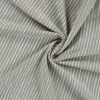 Maille jersey coton imprimée rayures crayonnees blanches vert amande