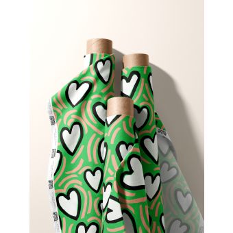 L’ATTRAPPE COEUR VERT TISSU IMPERMEABLE AU METRE