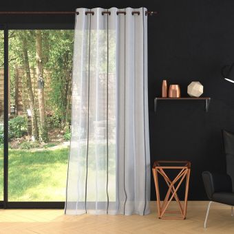 Tissu voilage blanc à rayures grises - 300cm