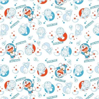 Tissu coton Doraemon bleu et rouge