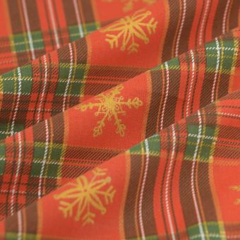 Tissu cretonne tartan flocon rouge vert or 
