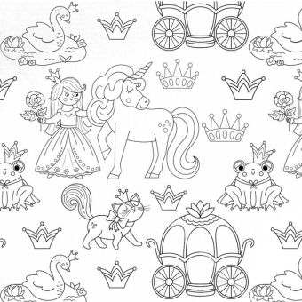 Tissu Jersey côtelé Princesse Licorne A Colorier, coupon 1m x laize (100cm)