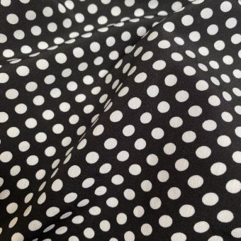 Tissu polyester à pois blanc noir