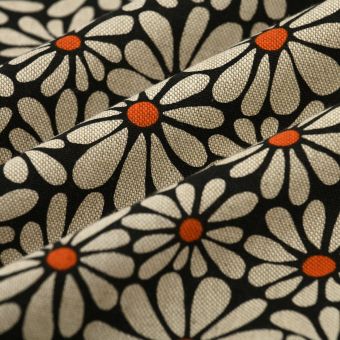 Tissu bachette linen look flora noir 