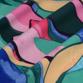 Tissu jersey coton palme multicolore