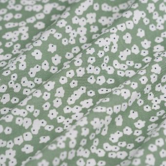 Tissu popeline viscose floral pois blanc sauge