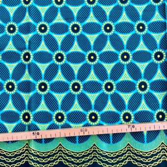Tissu Wax pailleté vert imprimé Fleur de Vie - 50x120cm