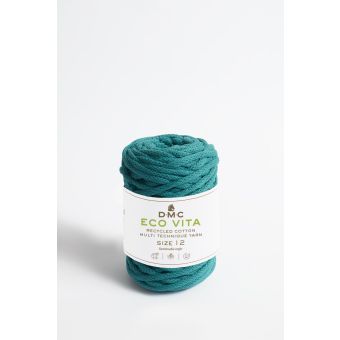 Pelote de fil à tricoter Eco Vita 12 - coton recyclé vert turquoise col n°82