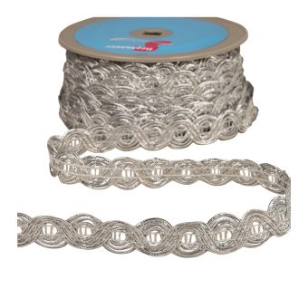 Bobine 25m galon double vagues métalliques 20mm argent