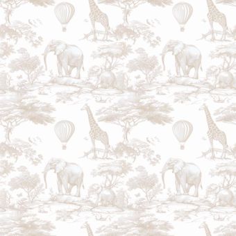 Tissu Minky lisse Toile de Jouy Safari Ballons Beige, coupon 1m x laize (150cm)