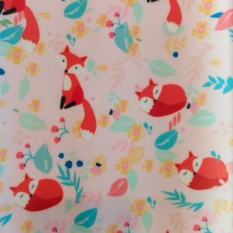 Coupon 50x45cm Toile imperméable renards sur fond rose