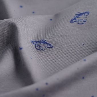 Tissu jersey coton planètes gris
