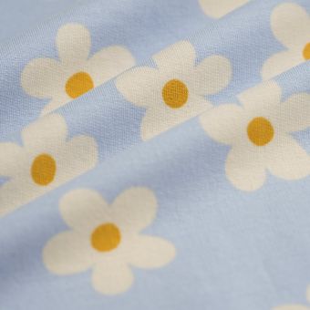 Tissu molleton marguerite écru bleu
