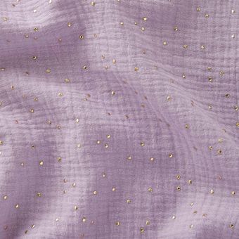 Tissu double gaze pois doré violet parme