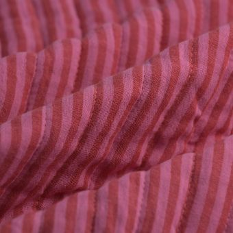 Tissu matelassé double gaze vichy rayure rouge rose