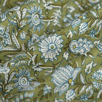 Tissu cretonne safran kaki 