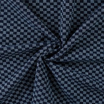 Tissu denim jacquard carreaux bleu foncé