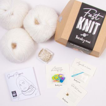 Kit DIY tricot - Fast Knit snood Pipper blanc platine sans aiguilles