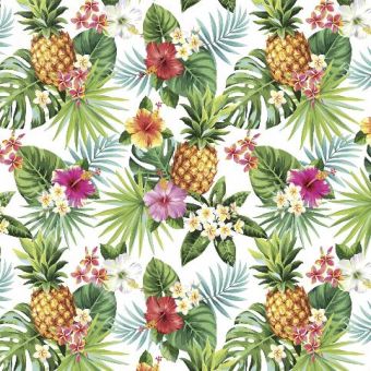 Tissu Softshell Monstera Fleuri Ananas, coupon 1m x laize (145cm)