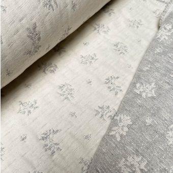 Tissu jacquard polyester recyclé bouquet brillant argenté écru