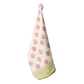 Torchon impression blockprint chardons roses artisanat indien - AU Maison