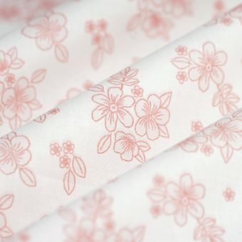 Tissu popeline coton bio douce fleur mauve écru