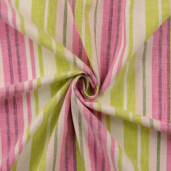 Tissu lin grosse rayure rose et vert