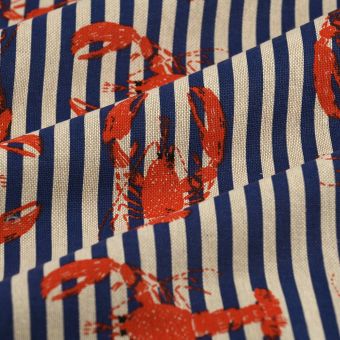 Tissu bachette linen look homard rayure bleu