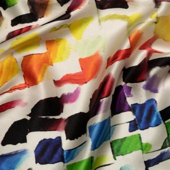 Tissu satin de soie multicolore imprimé palette fait en Italie